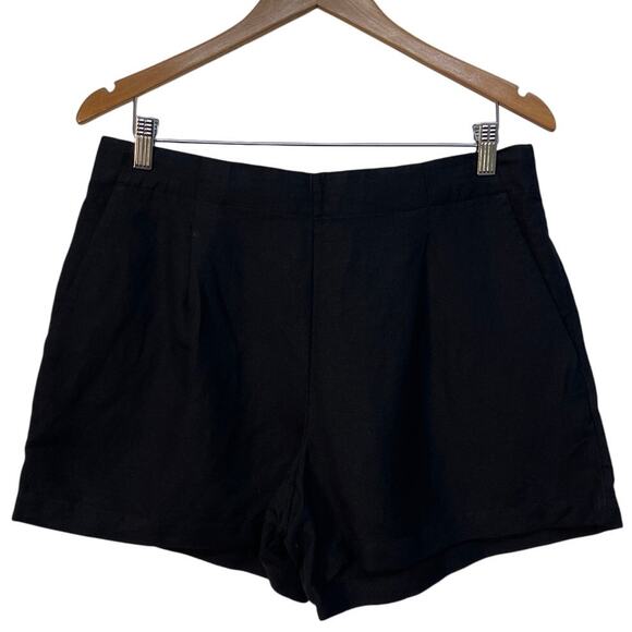 LOFT Women’s Black Linen Blend Half Elastic Waist Pleated Short size M NWT‎ - Picture 1 of 10